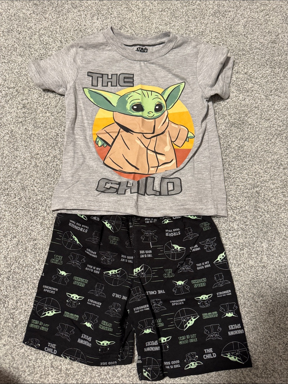 Star Wars The Child Grey Top & Black Shorts Pajama Set